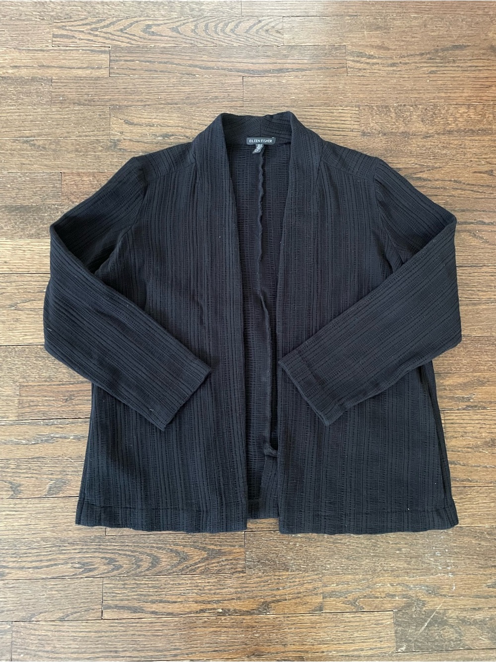 Eileen Fisher Black Textured Open Cardigan